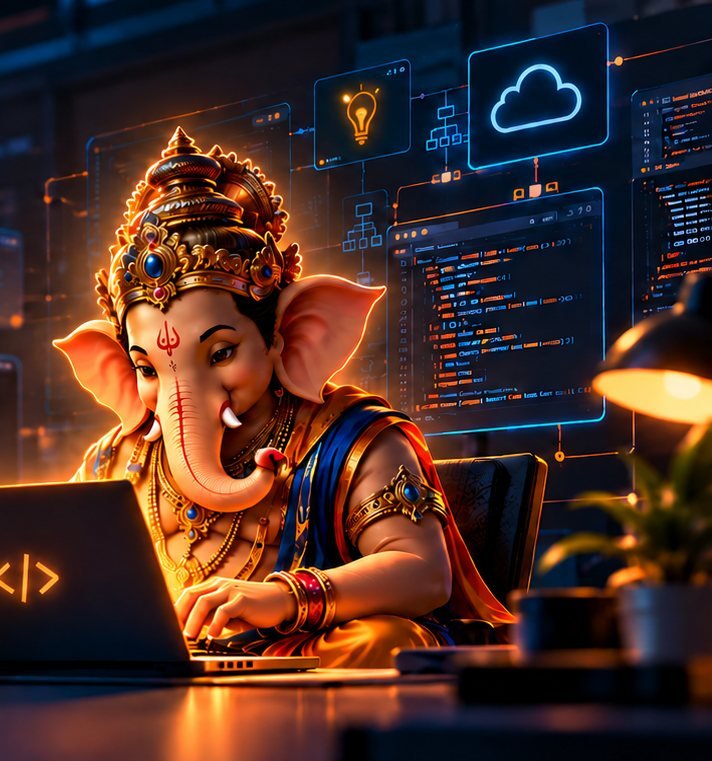 Student building a software project on a laptop